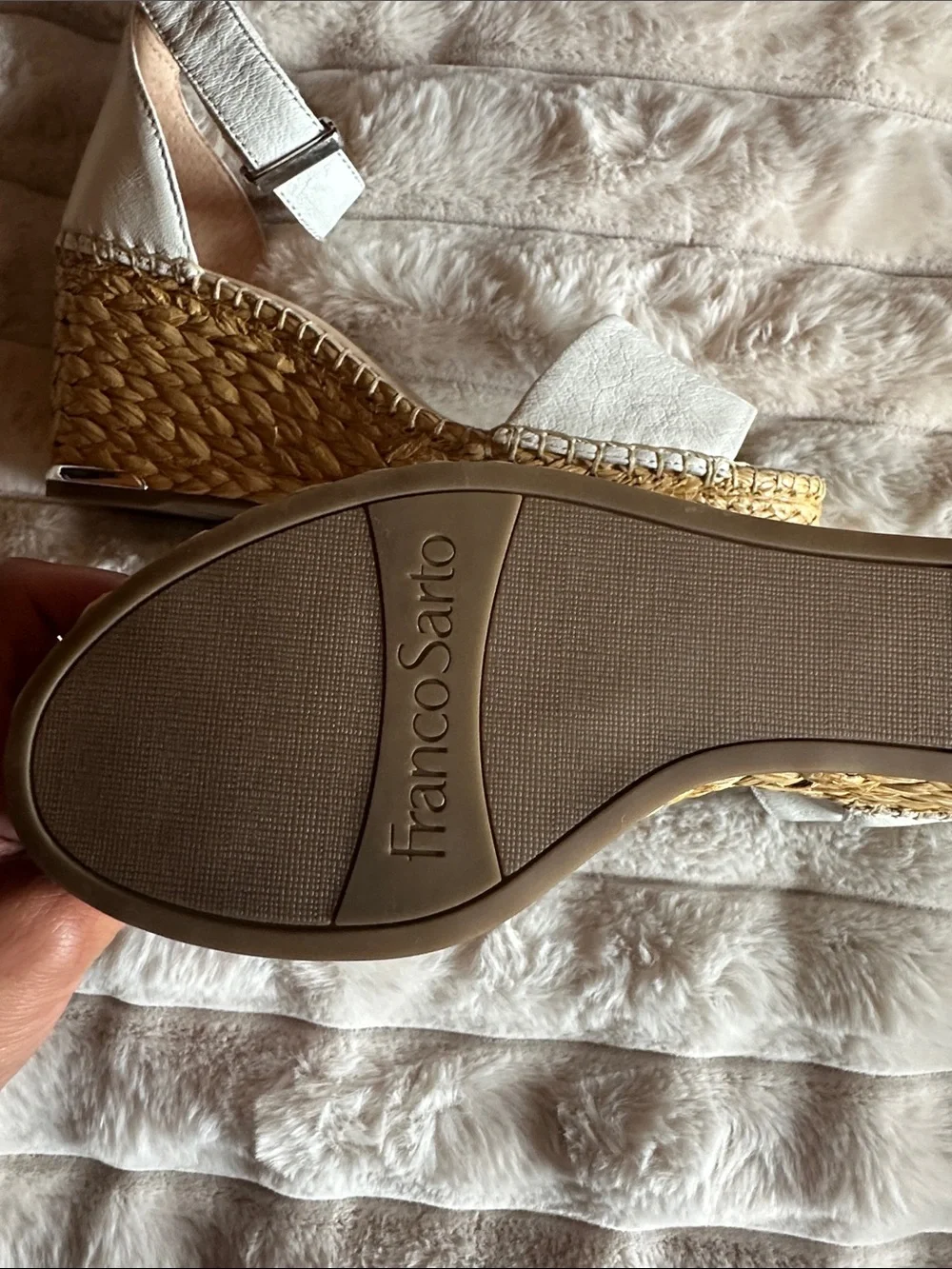 Franco Sarto White Espadrille Wedge Sandals with Ankle Strap